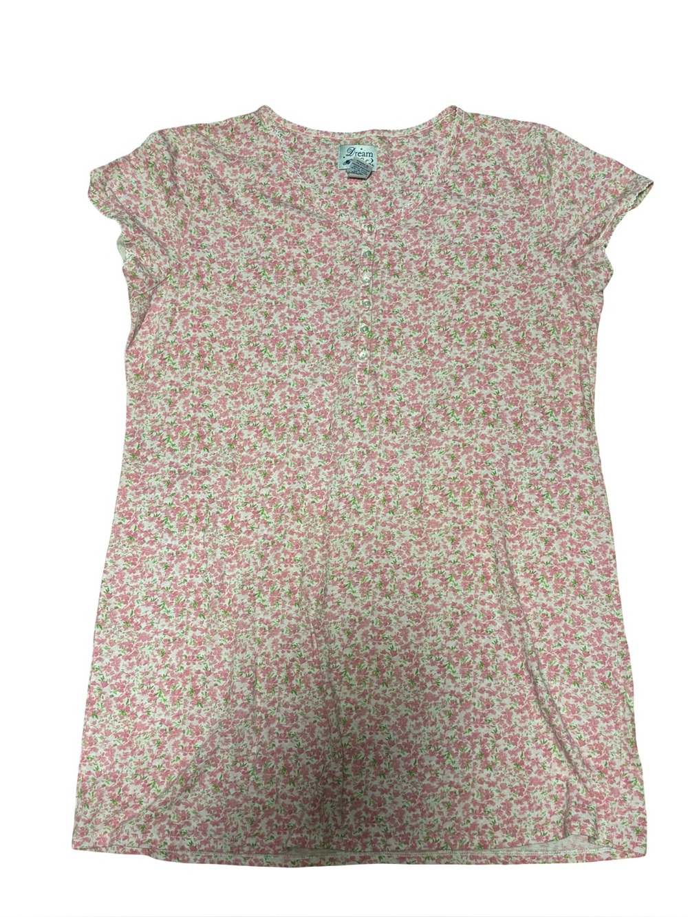 Pink Lace Floral Short Sleeve Short Nightgown Large